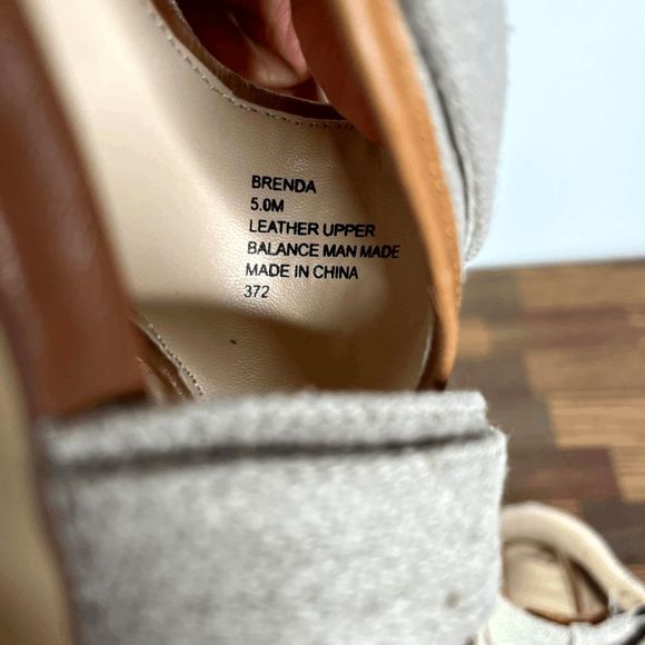 Shoemint Style Brenda Size 5 Leather Upper Fabric Canvas Tan Brown Heels - Picture 3 of 9